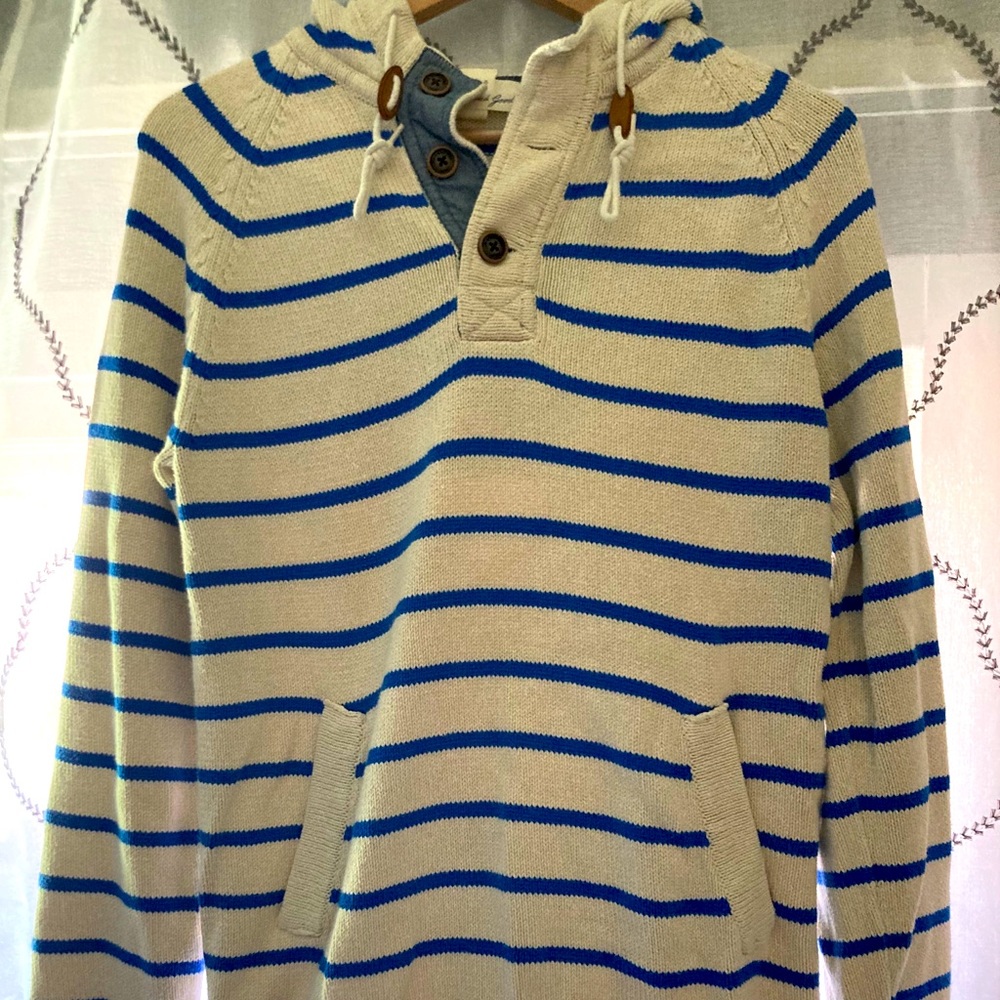 Oatmeal and Blue Striped Knit H&M Hoodie